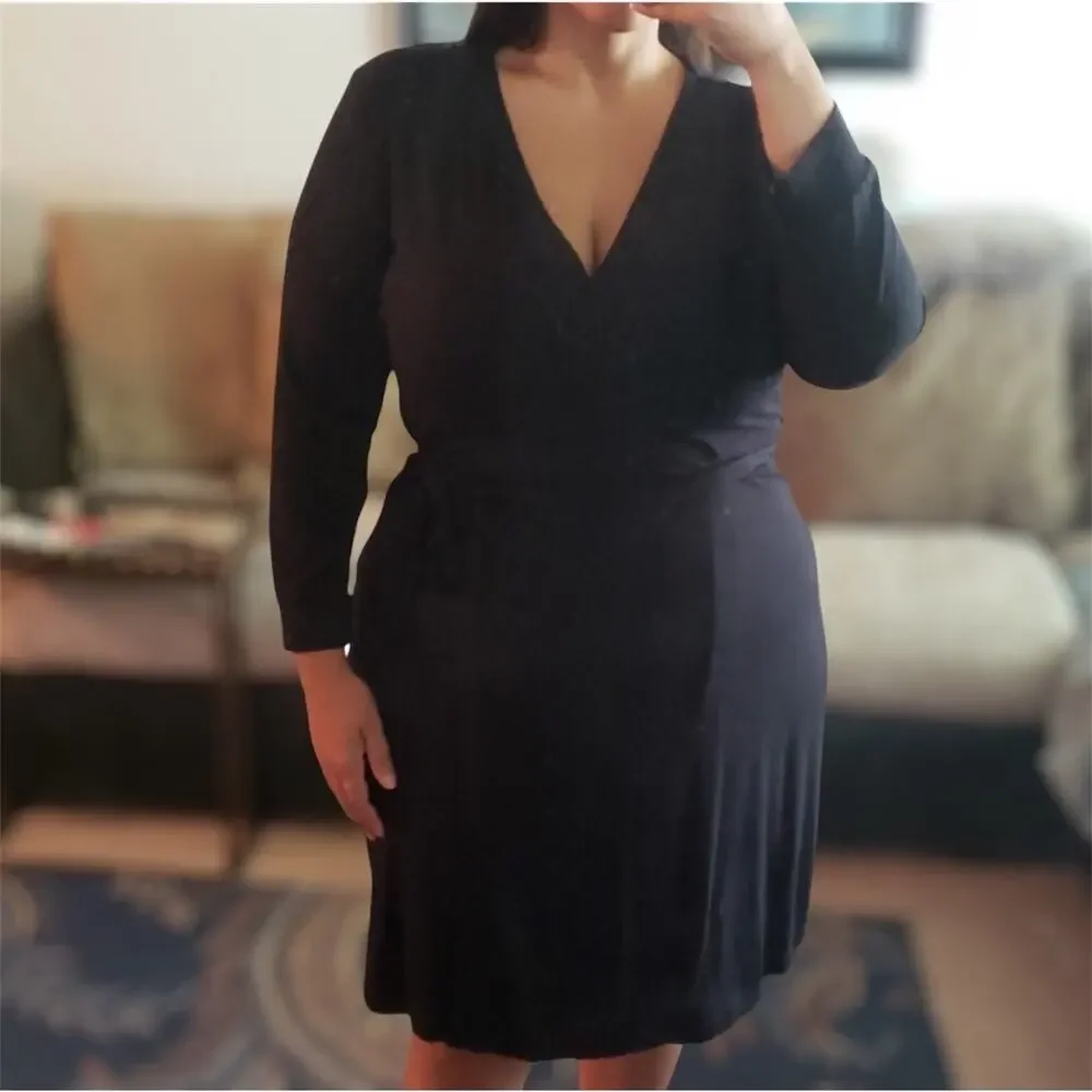 Wendy Williams Women Plus Size Wrap Dress Sz. 3x Black NWT  3/4 Length Sleeve - Picture 2 of 7